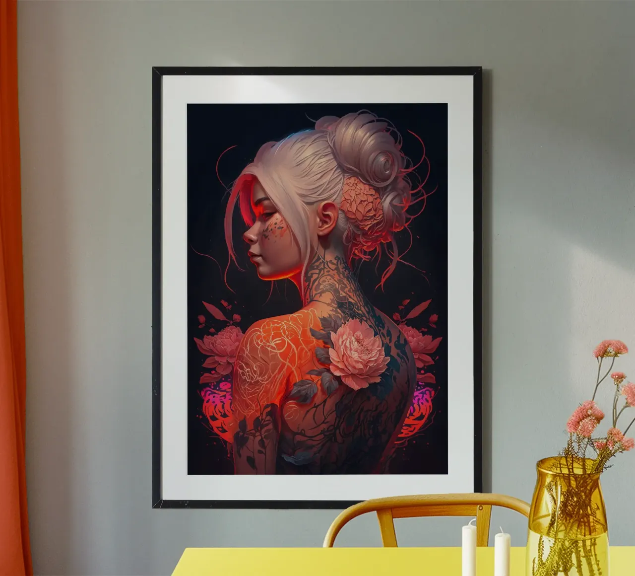 Flower Cyberpunk Girl Poster mit Holzrahmen von Lootprint