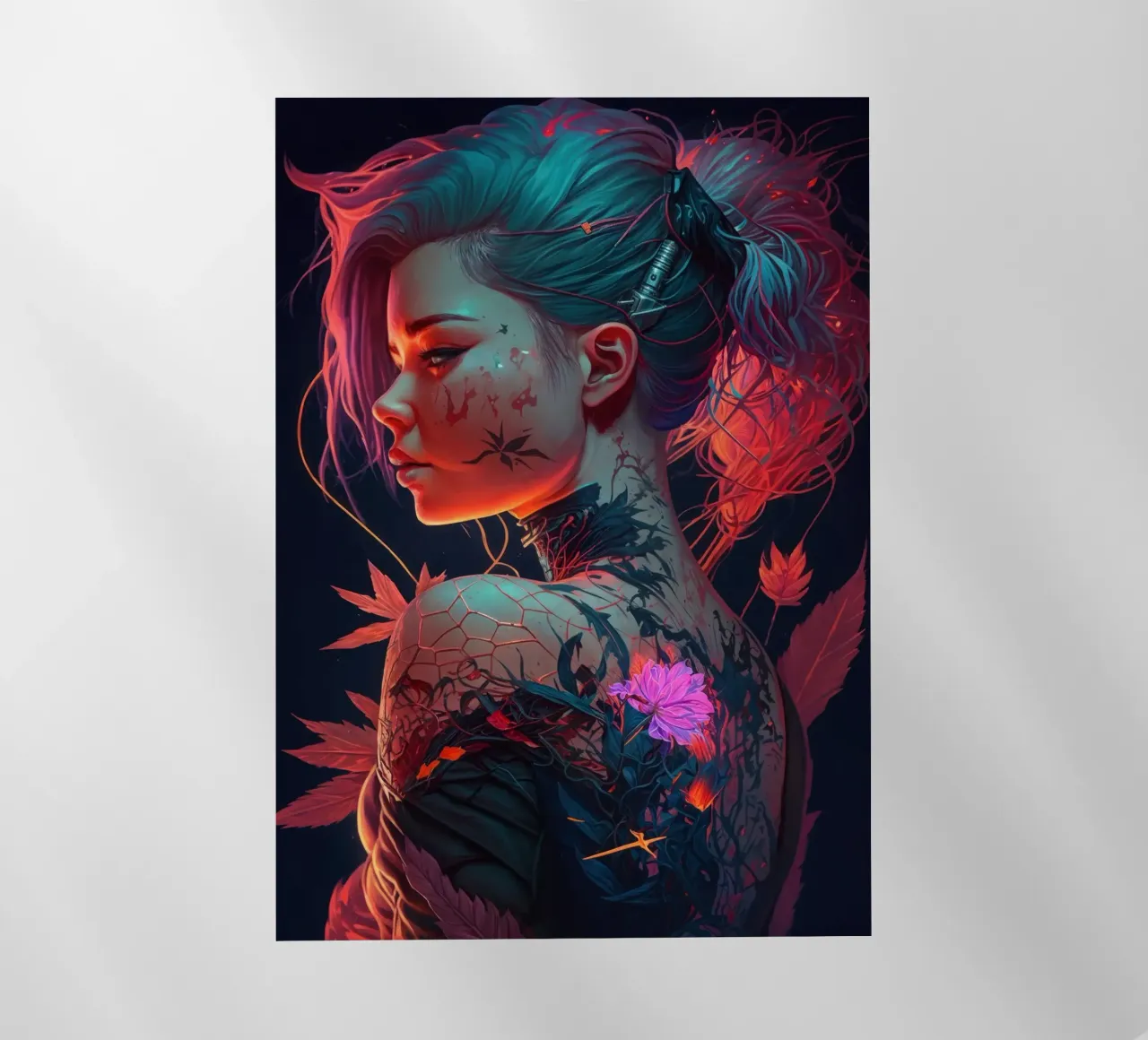 Fiori Tattoo Ragazza Cyberpunk pellicola backlit da Lootprint