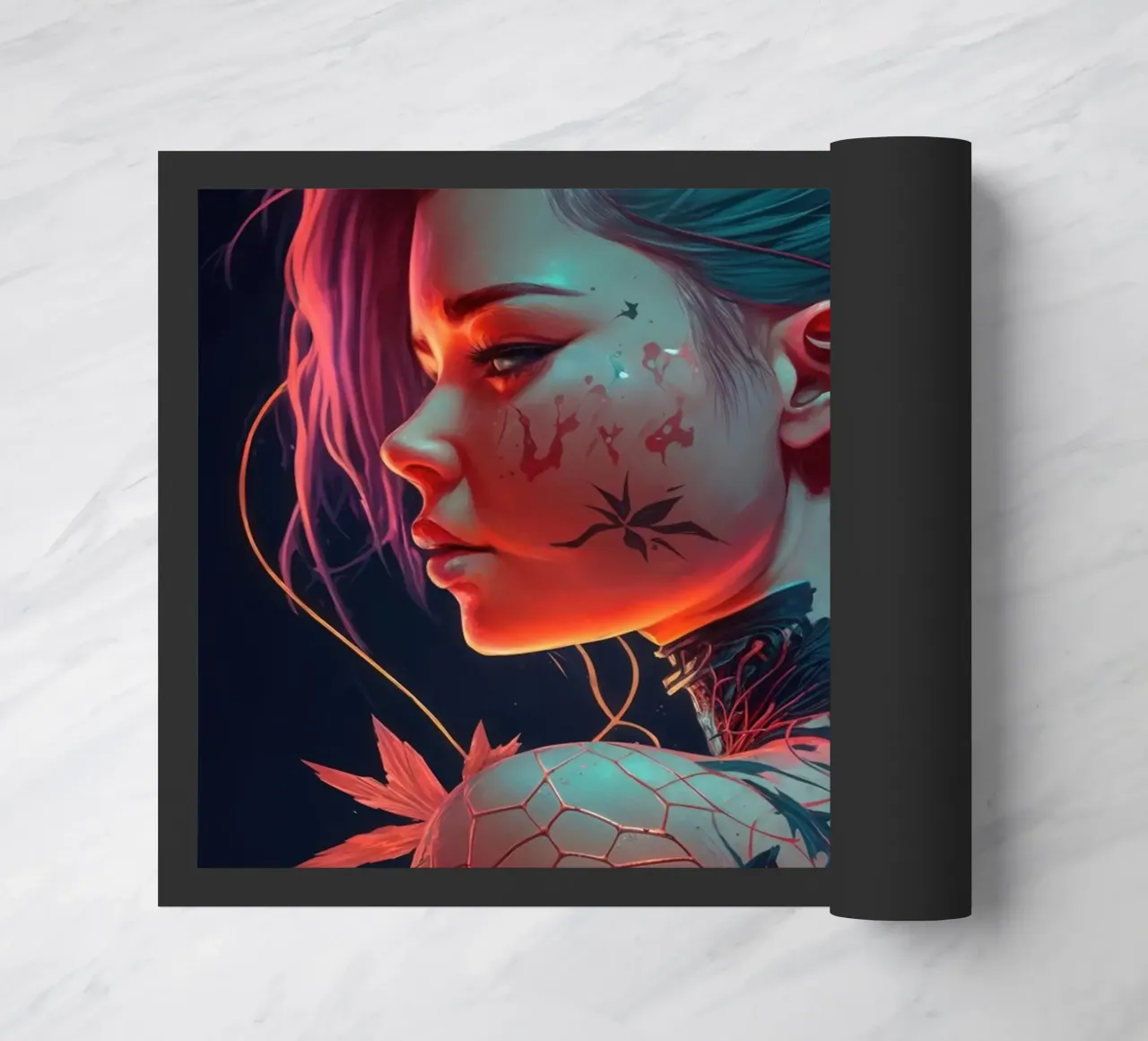 Fiori Tattoo Ragazza Cyberpunk zerbino da Lootprint