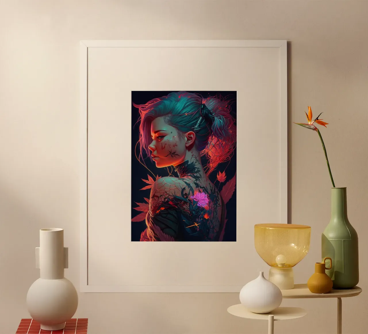 Fiori Tattoo Ragazza Cyberpunk carta hahnemühle da Lootprint