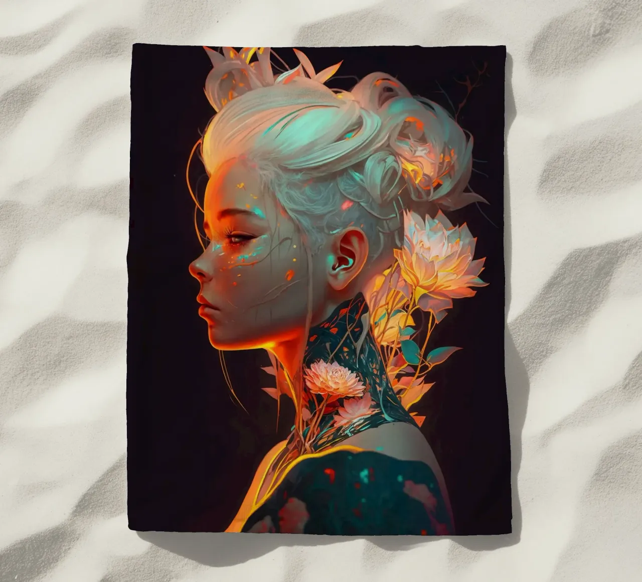 Beautiful Flower Woman beach towel by Lootprint