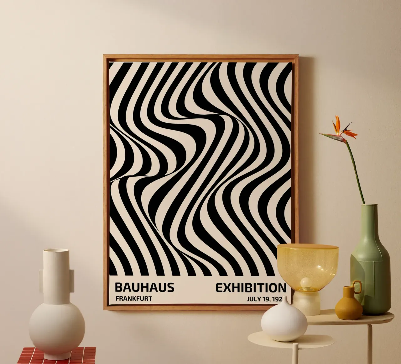 Bauhaus wave pattern art canvas with Floater frame by Whole©