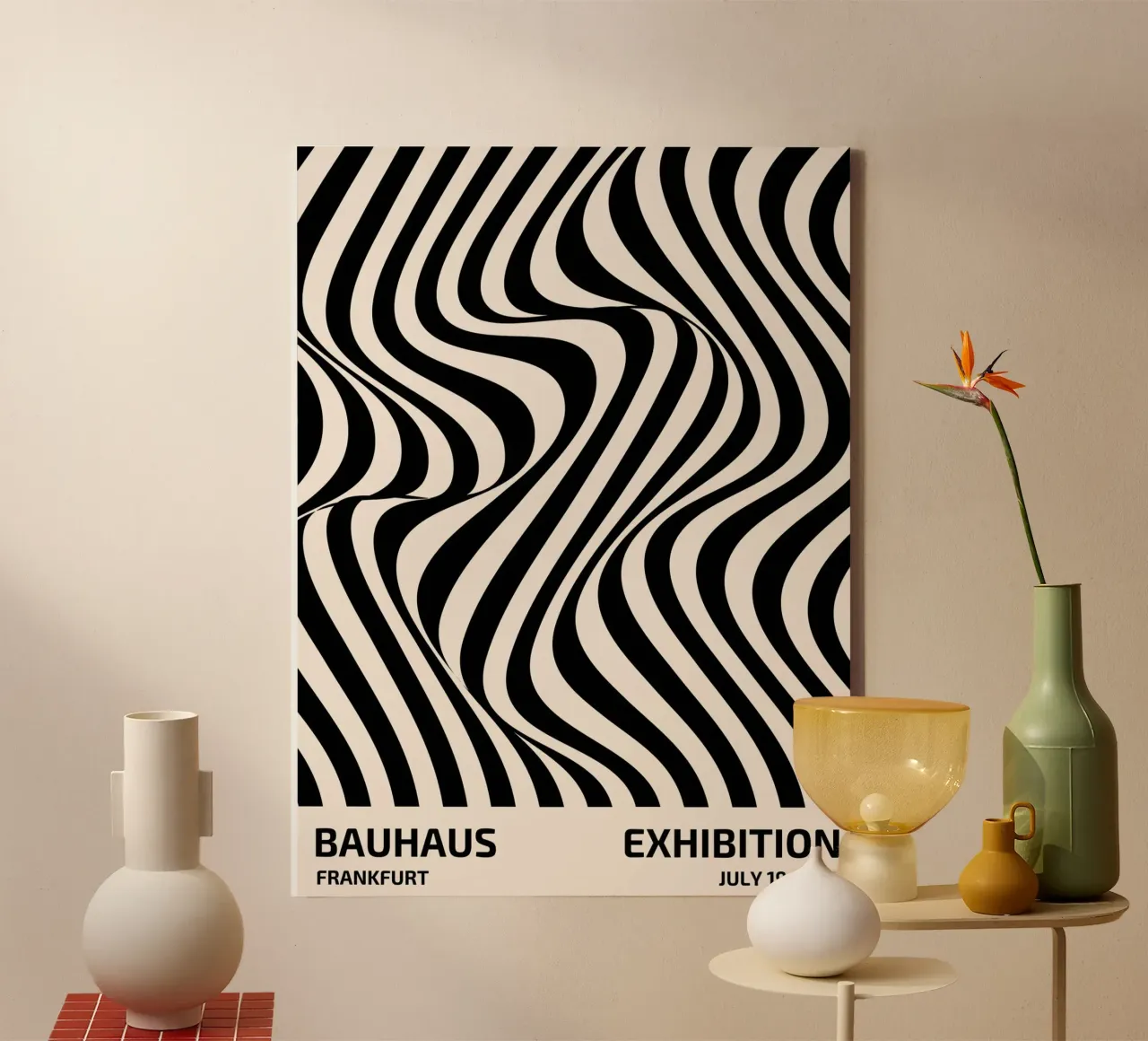 Bauhaus wave pattern art canvas with Floater frame by Whole©