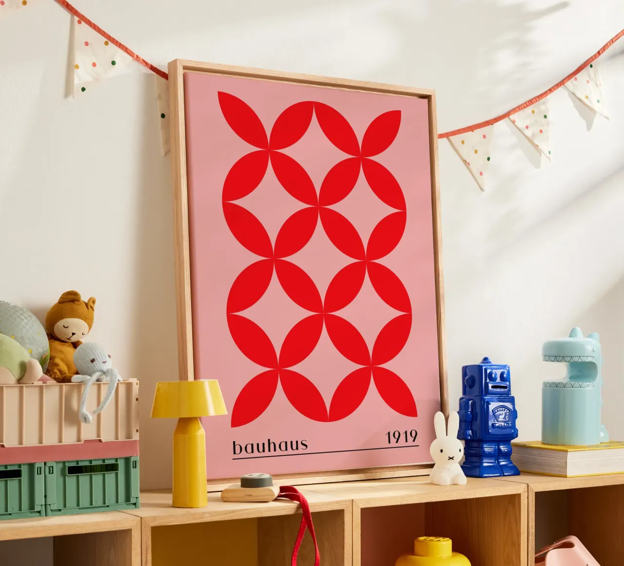 Bauhaus red pattern canvas with Floater frame by Whole©