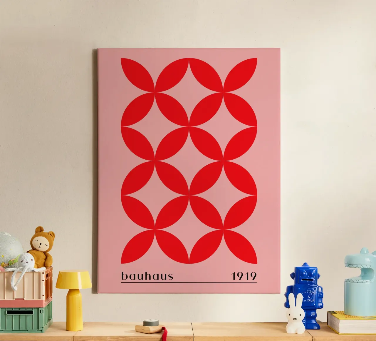 Bauhaus red pattern canvas with Floater frame by Whole©