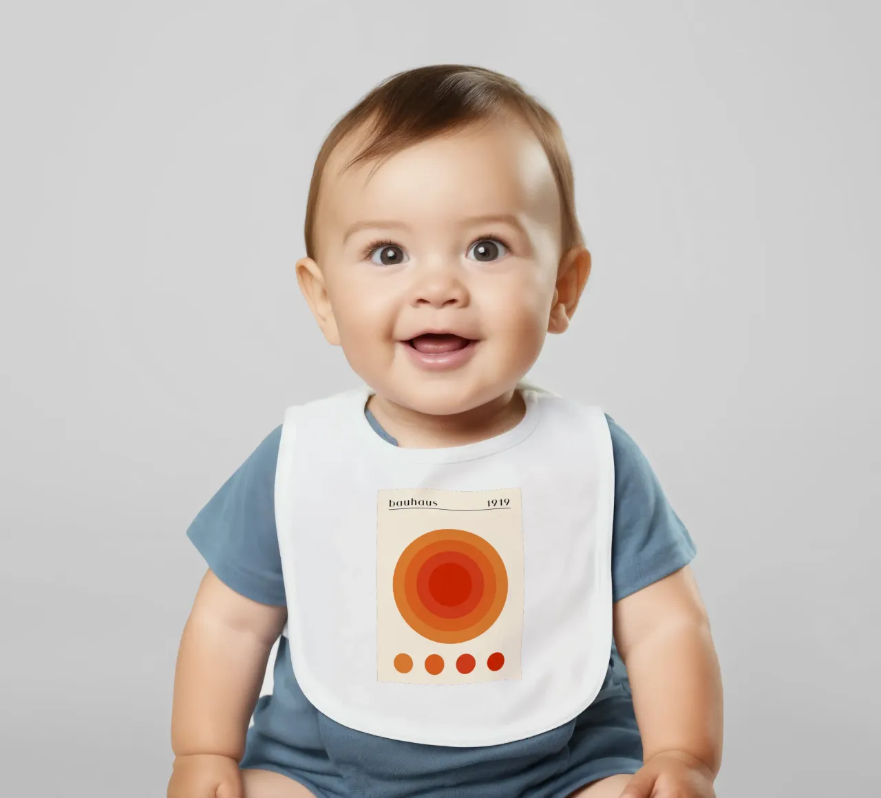 Bauhaus circle design orange baby bib by Whole©