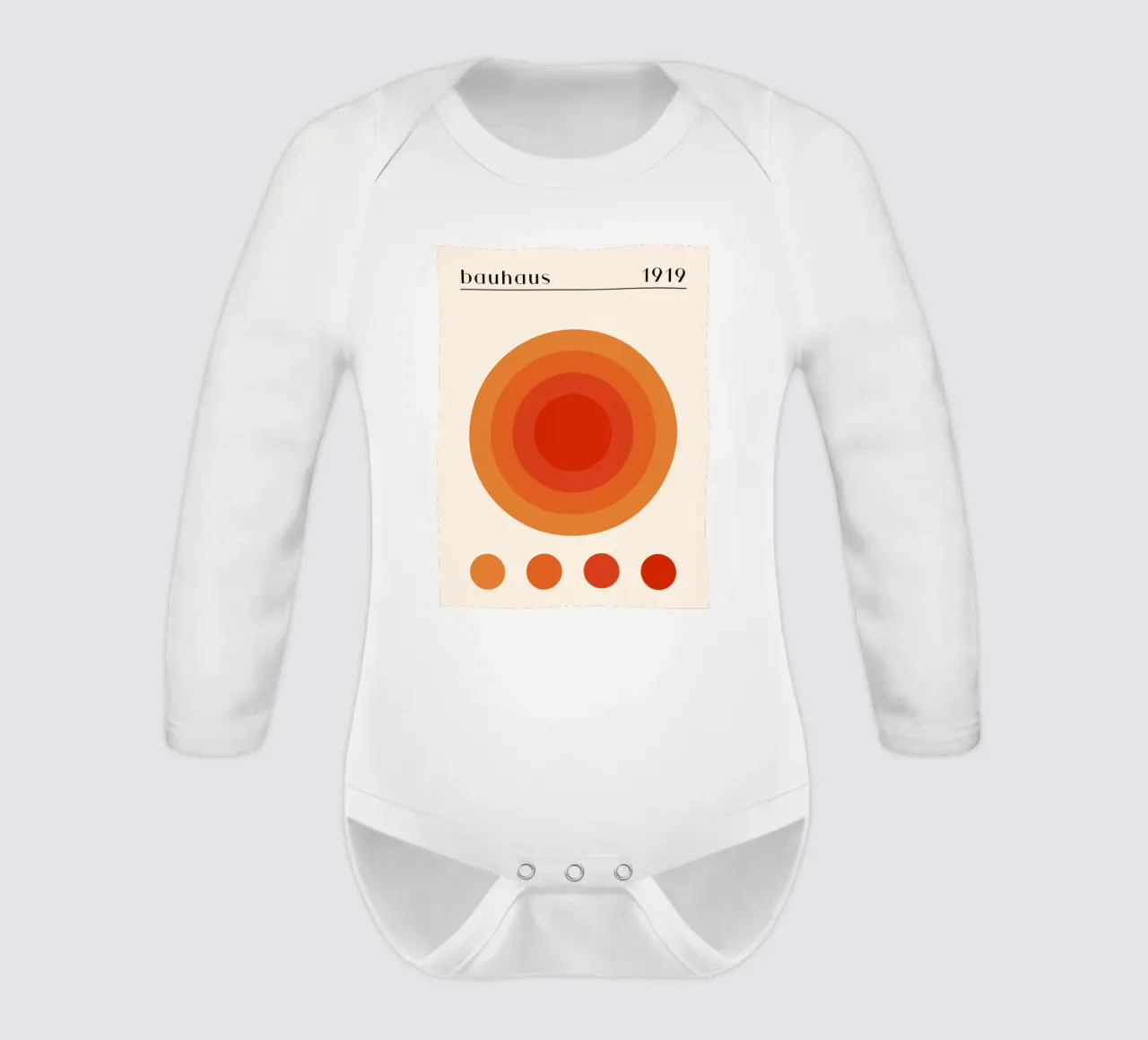Bauhaus circle design orange long-sleeve baby romper by Whole©