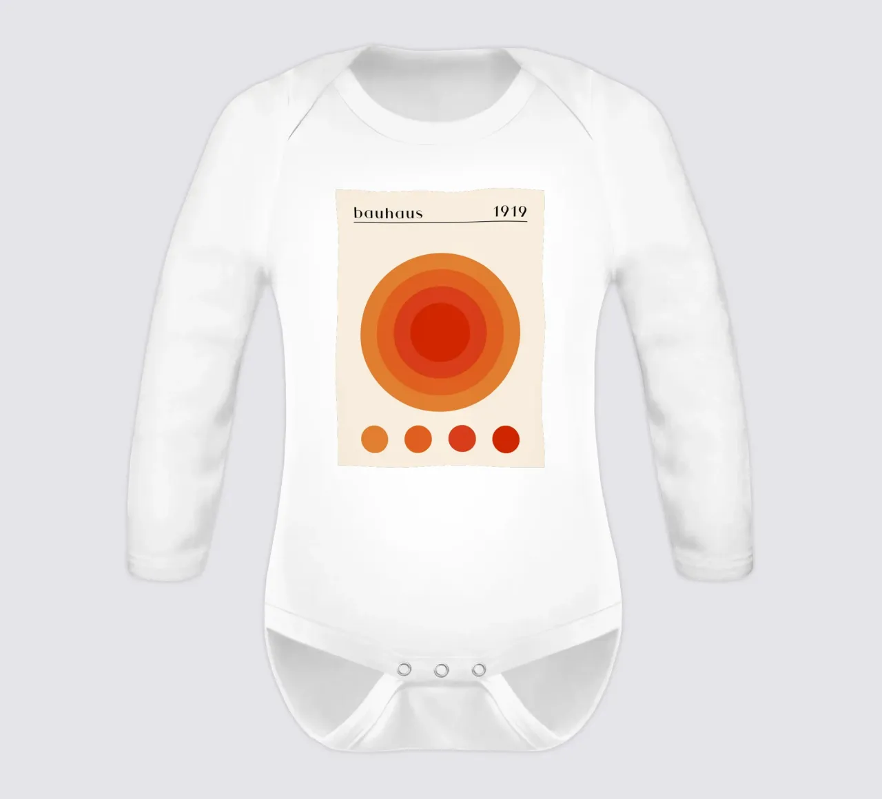Bauhaus circle design orange long-sleeve baby romper by Whole©