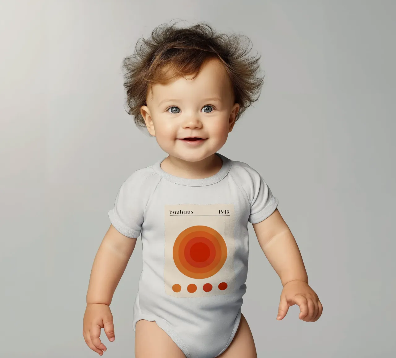 Bauhaus circle design orange short-sleeve baby romper by Whole©
