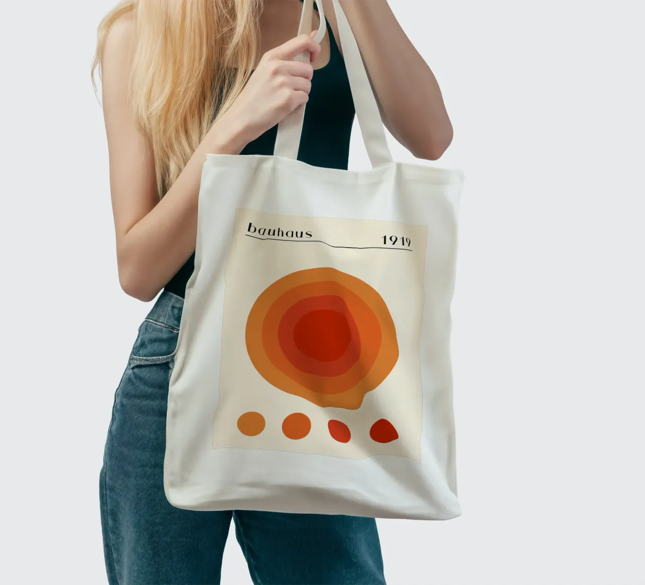 Bauhaus circle design orange tote bag by Whole©