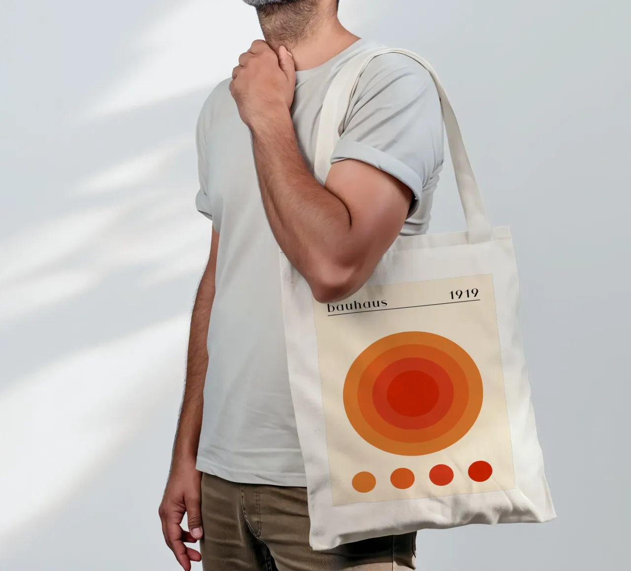 Bauhaus circle design orange tote bag by Whole©