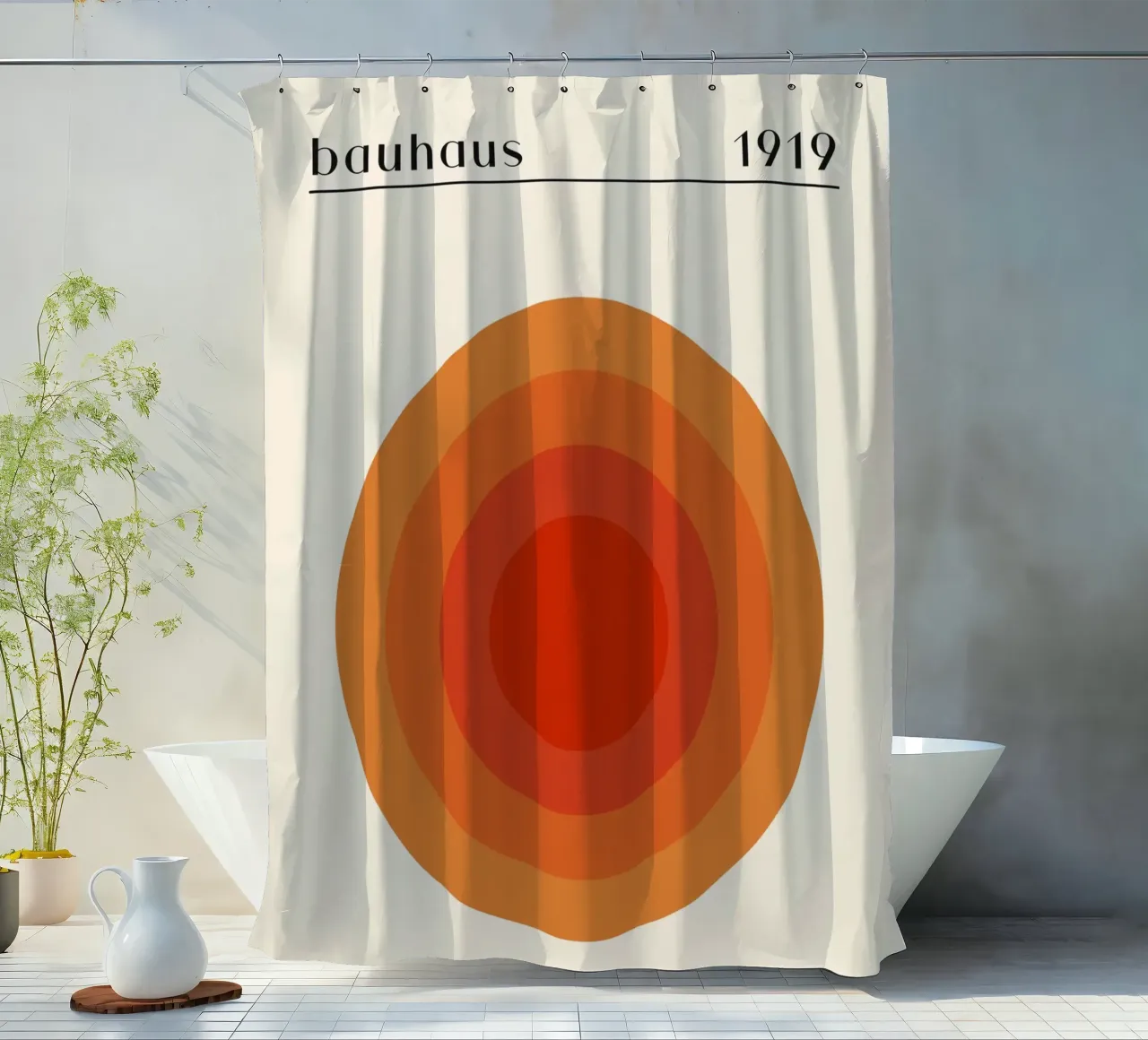 Bauhaus circle design orange shower curtain by Whole©