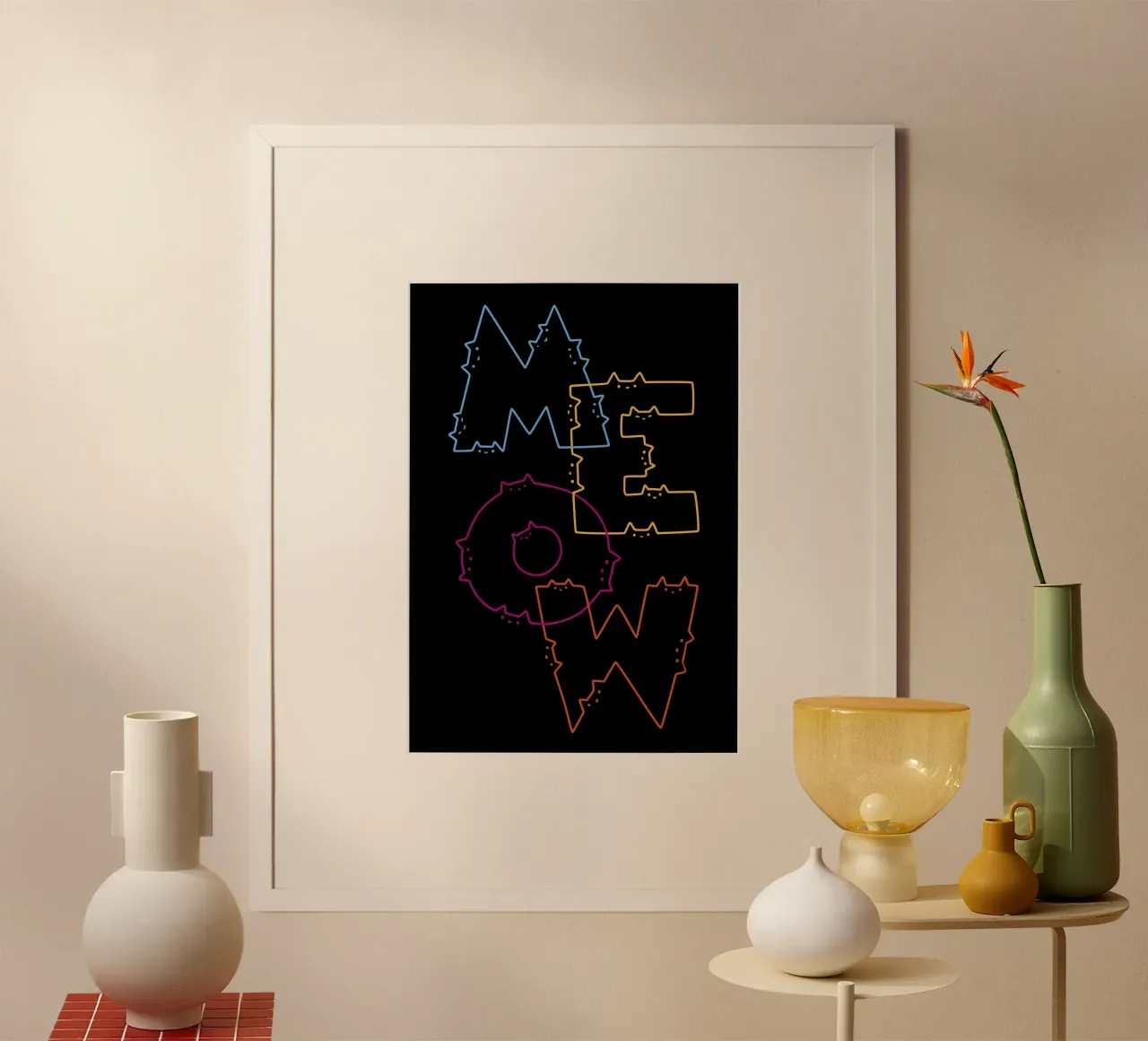 Divisione Meow Cat Lines poster con telaio in plastica da Tobe Fonseca