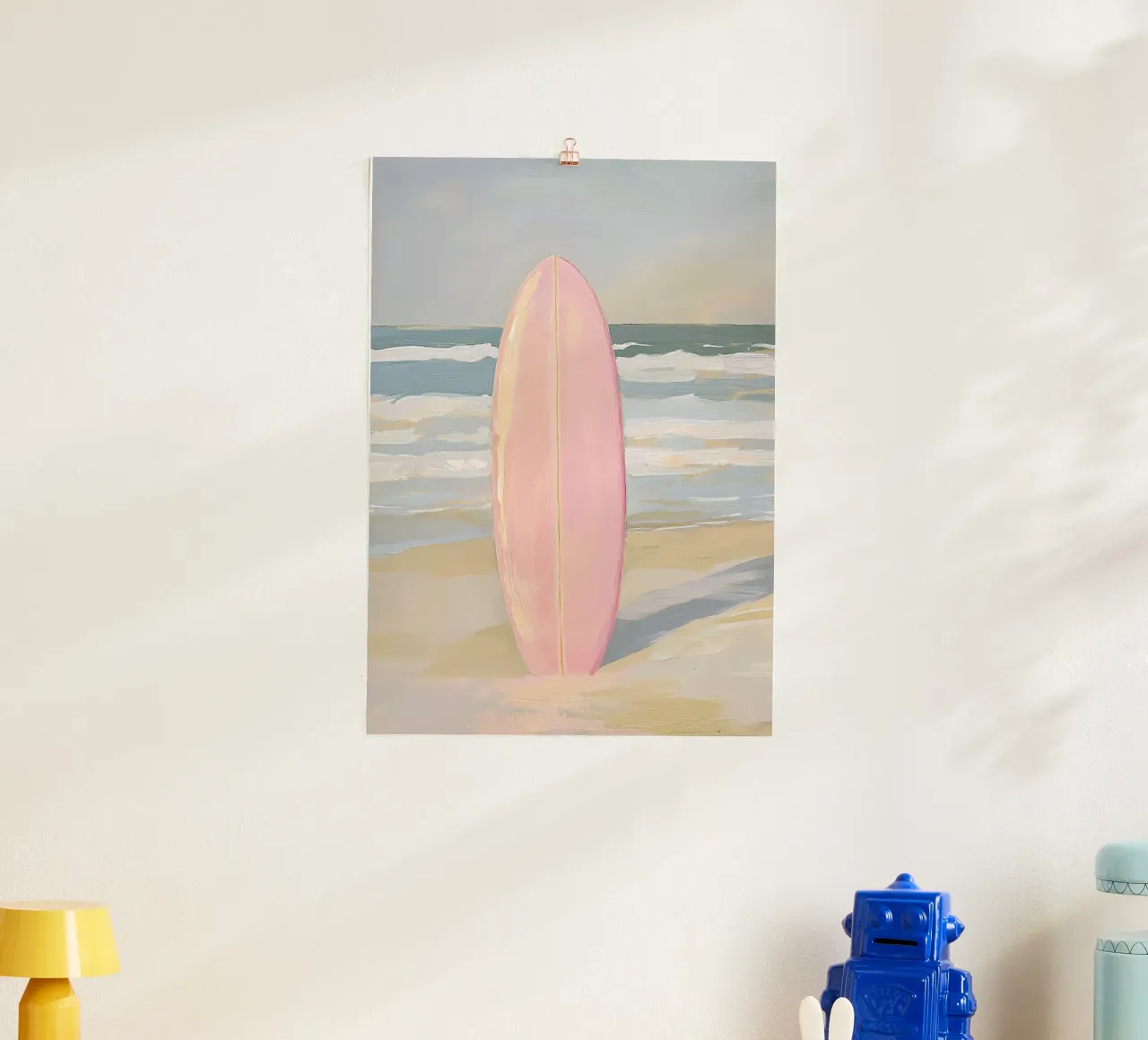 Barca da surf oceano mare rosa pastello surf poster con telaio in alluminio da Euphoria Theresa