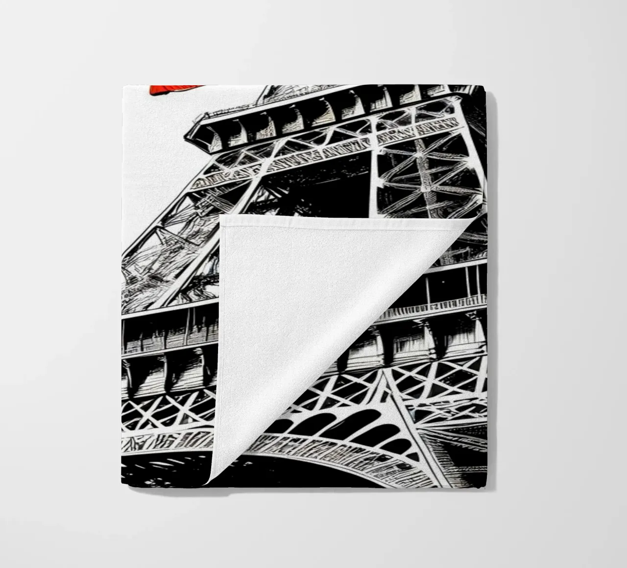 Eiffel Tower in ink beach towel by Digital Naive
