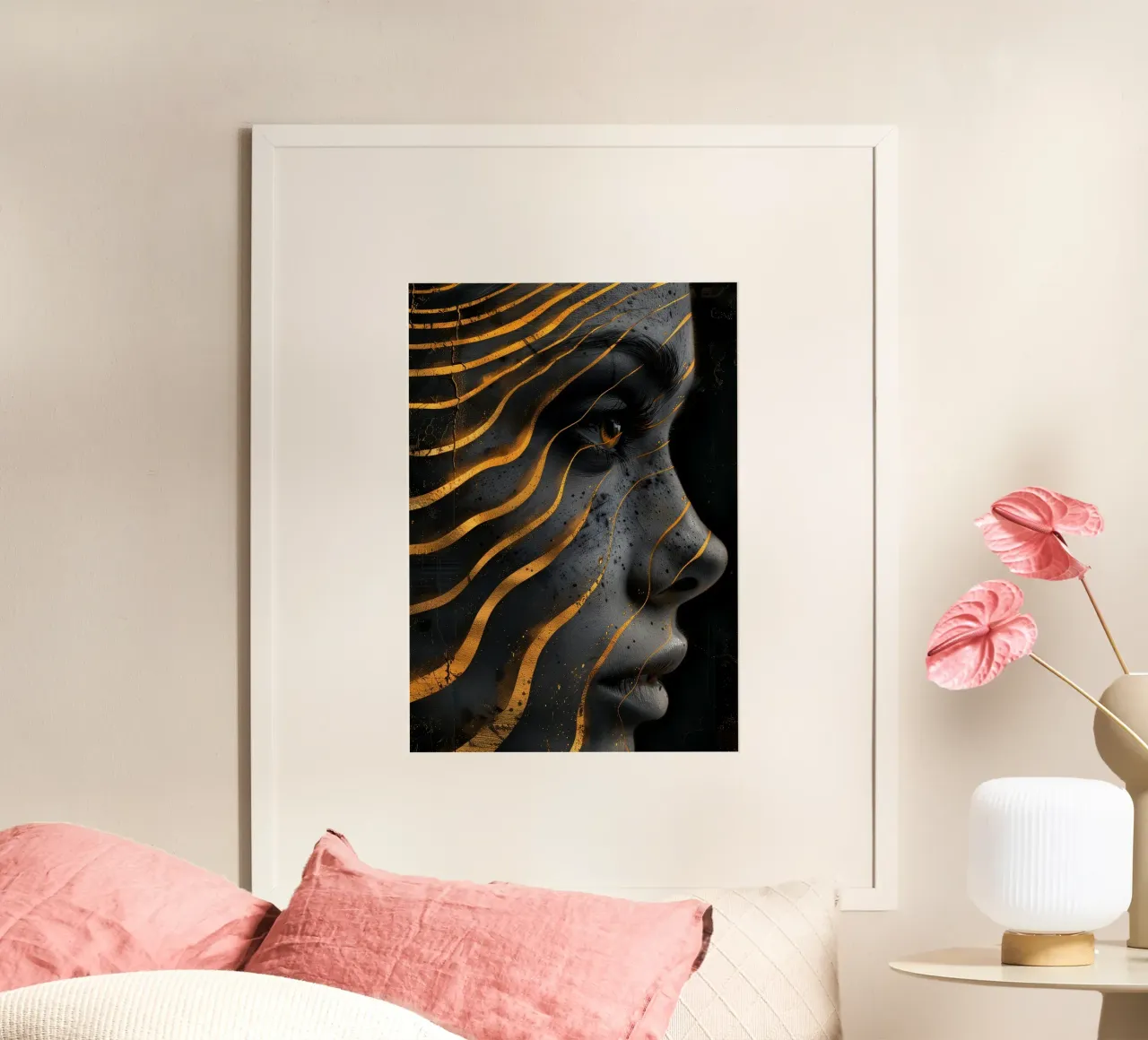 Ritratto di donna con volto nero e oro poster da Justyna Jaszke JBJart