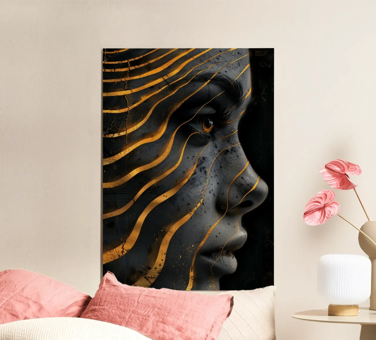 Ritratto di donna con volto nero e oro poster da Justyna Jaszke JBJart