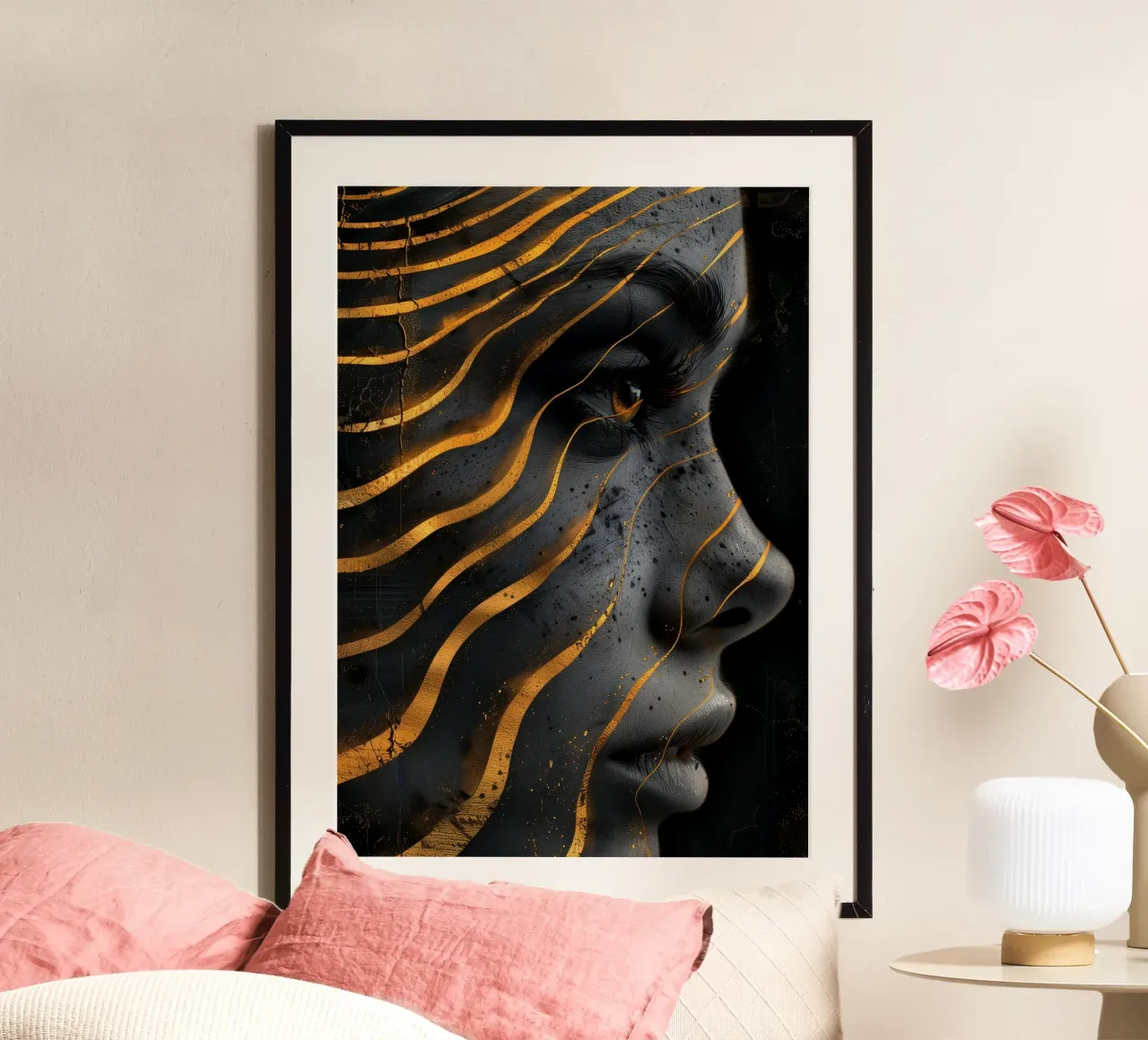 Ritratto di donna con volto nero e oro poster da Justyna Jaszke JBJart
