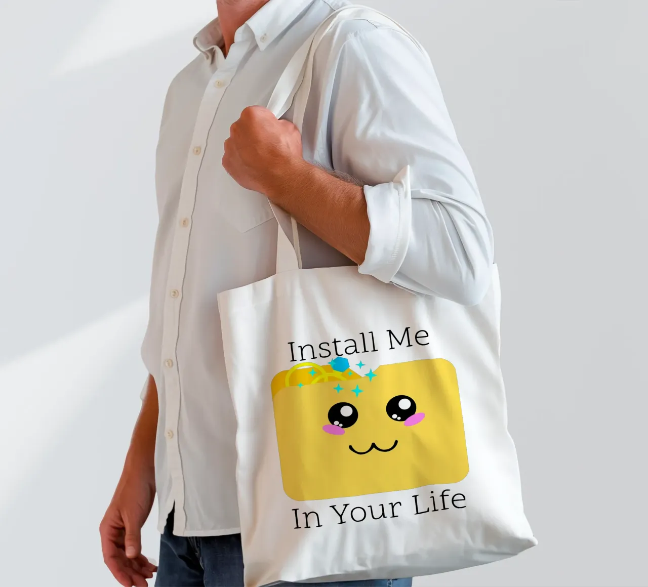 Installiere mich in deinem Leben Niedlicher Geek Tech Hochzeitsantrag Jutebeutel von sillyindustries