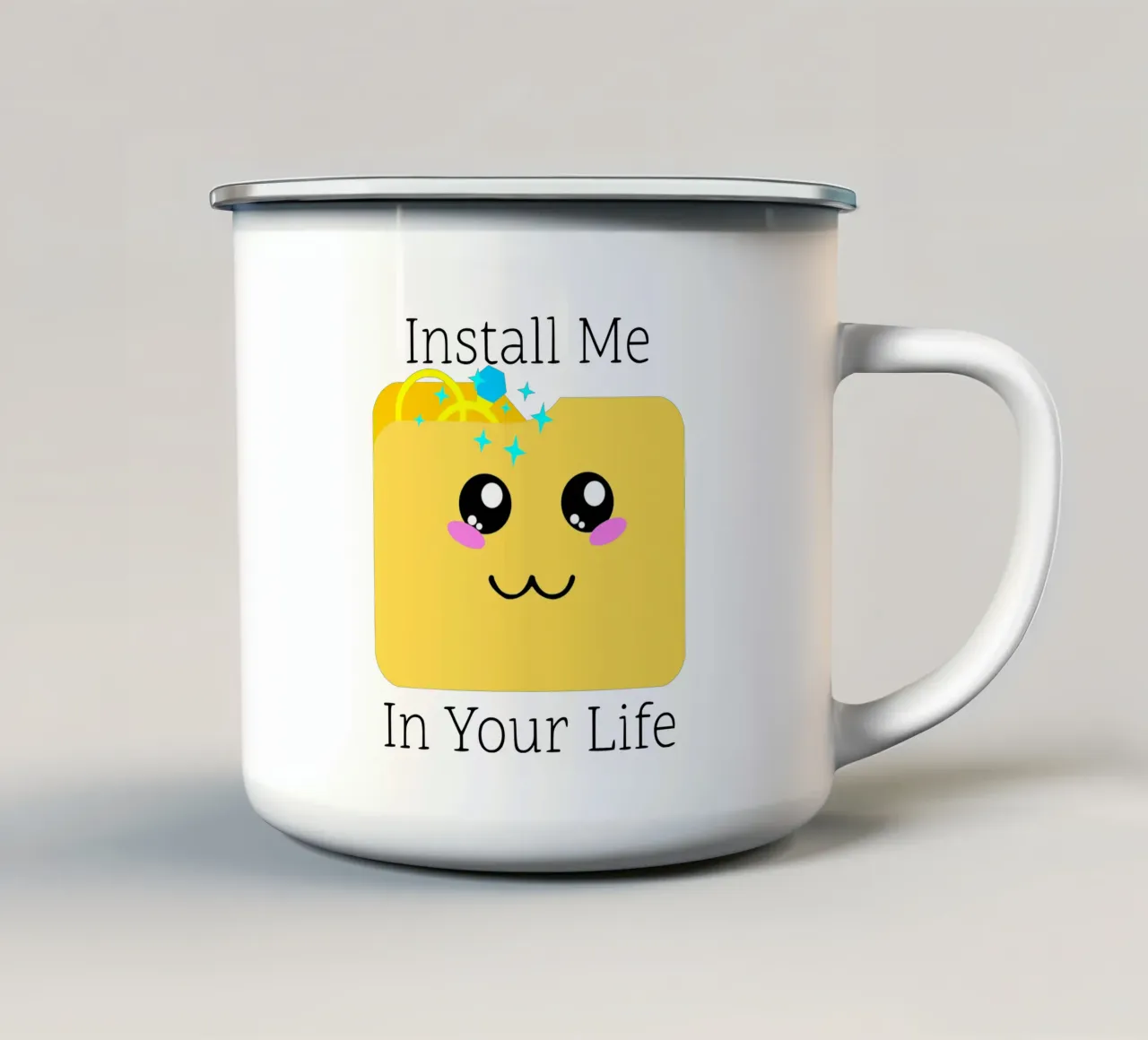 Install Me in Your Life Cute Geek Tech Wedding Proposal enamel mug by sillyindustries