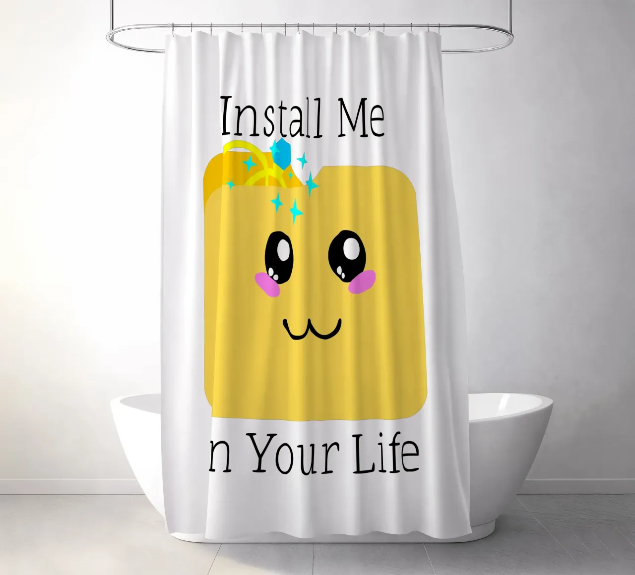 Installiere mich in deinem Leben Niedlicher Geek Tech Hochzeitsantrag Duschvorhang von sillyindustries