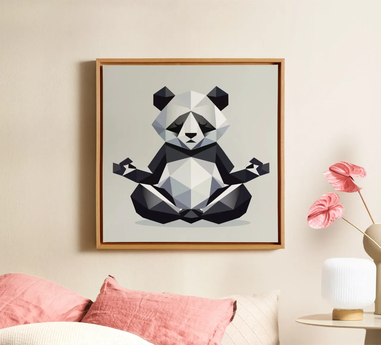 Pandabeer mediteert - vrede en evenwicht canvas met Baklijst van namosh