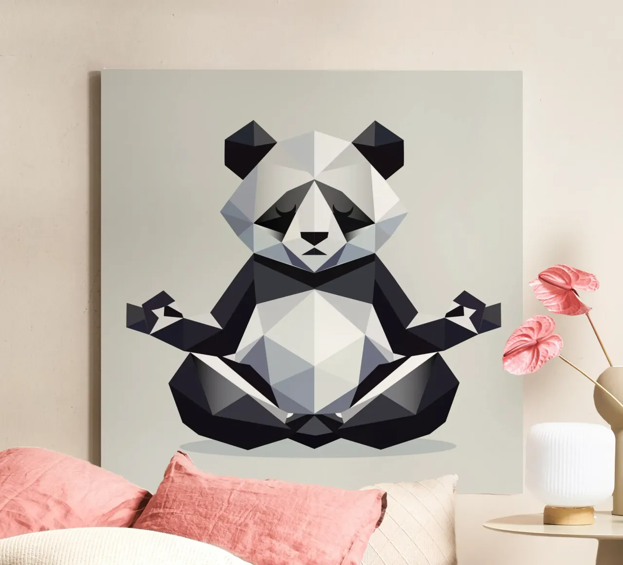 Pandabeer mediteert - vrede en evenwicht canvas met Baklijst van namosh