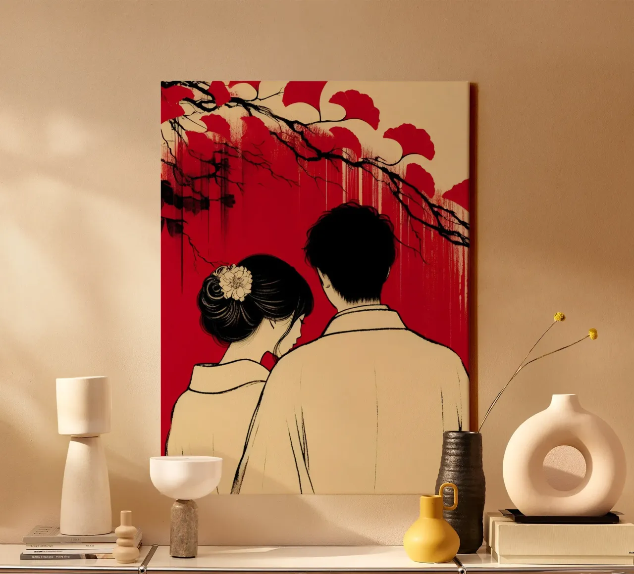 Hij en Zij (inkt) canvas van Digital Naive