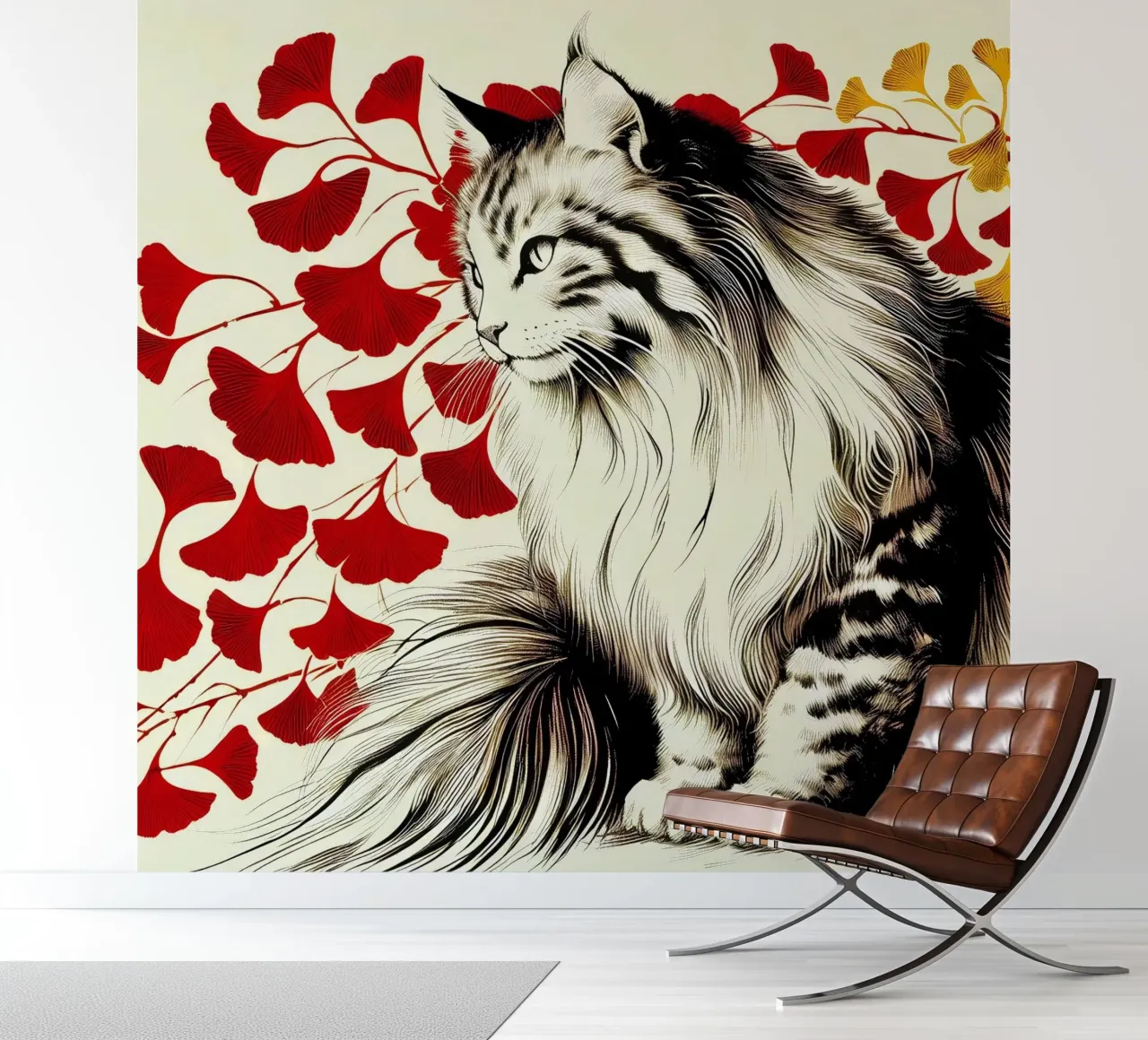 Cat and Ginko (ink) photo wallpaper by Digital Naive