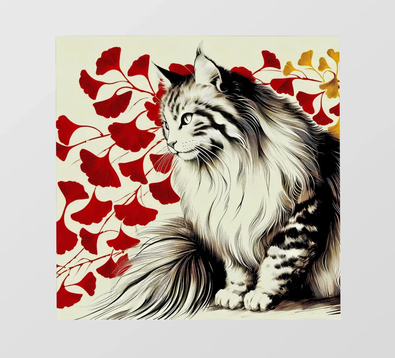 Cat and Ginko (ink) photo wallpaper by Digital Naive