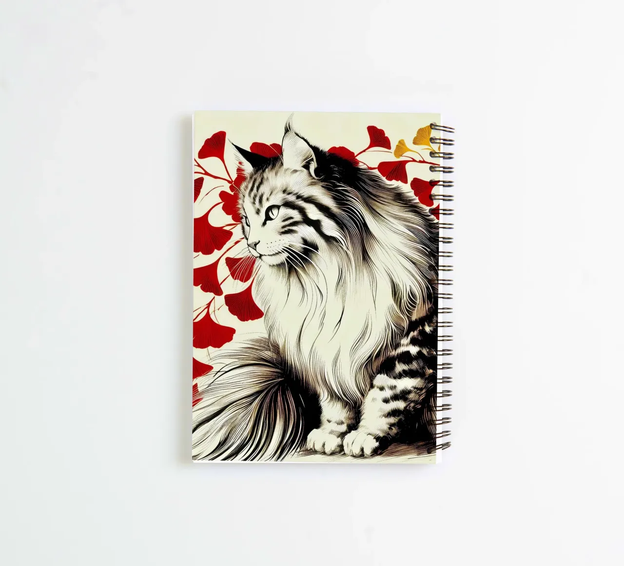 Katze und Ginko (Tusche) Ringbuch von Digital Naive