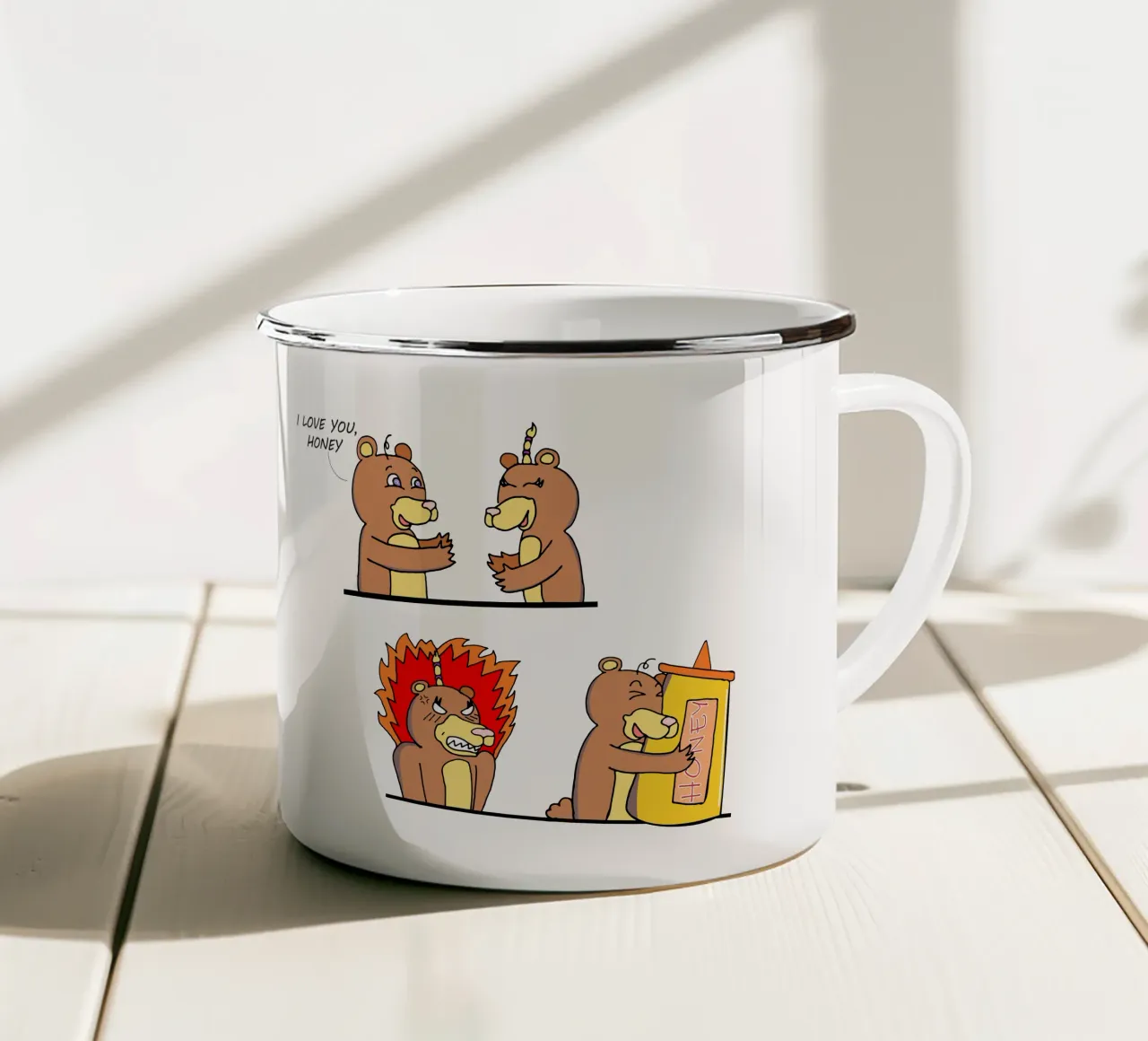 Orsi in amore Divertente cartone animato di coppia tazza in smalto da sillyindustries
