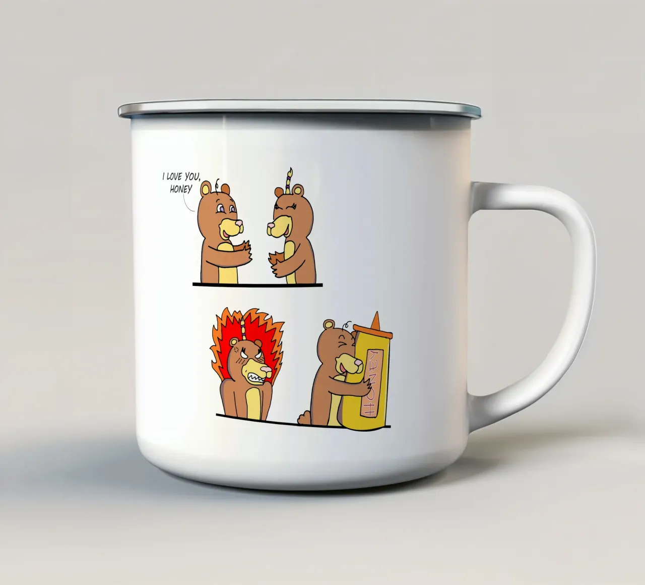 Orsi in amore Divertente cartone animato di coppia tazza in smalto da sillyindustries