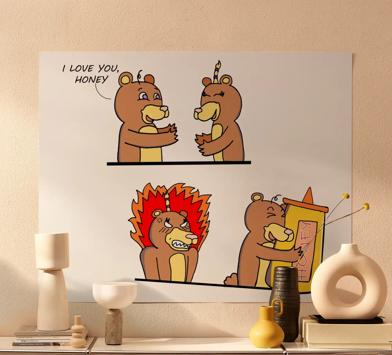 Orsi in amore Divertente cartone animato di coppia poster con telaio in alluminio da sillyindustries
