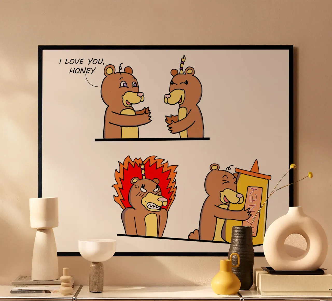 Orsi in amore Divertente cartone animato di coppia poster con telaio in alluminio da sillyindustries