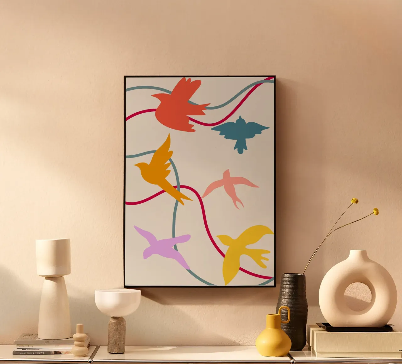 Colorful birds in flight alluminio dibond da LisaArtes