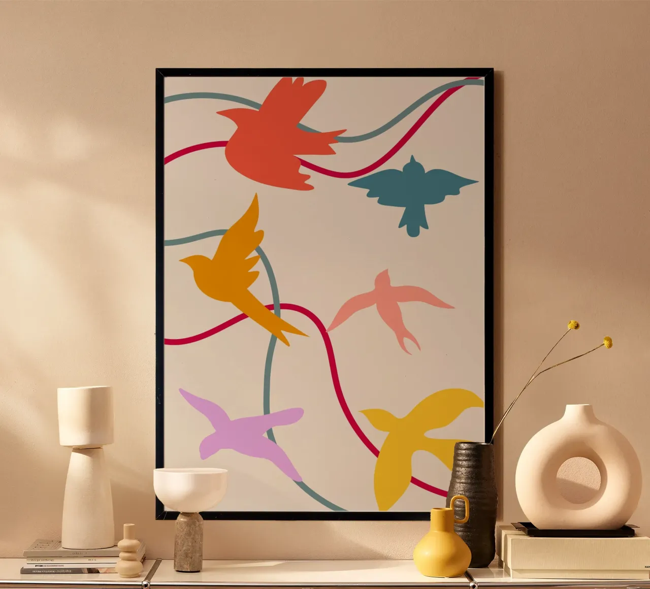 Colorful birds in flight hahnemühle by LisaArtes