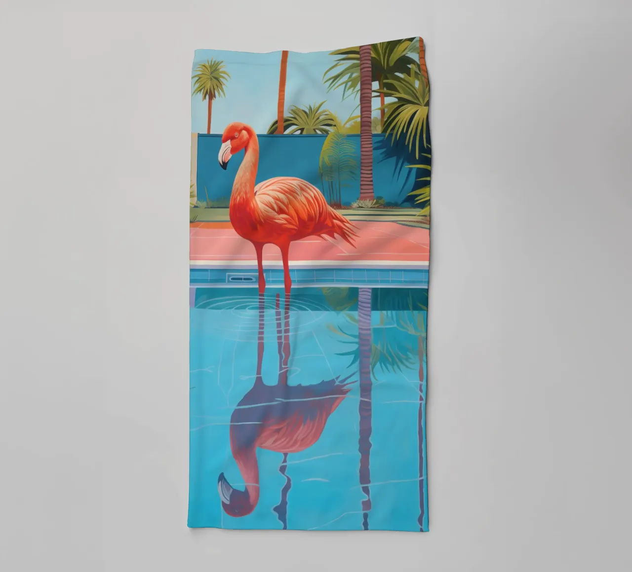 Flamingo by the pool | Shower curtain with matching towels towel by Autofocus