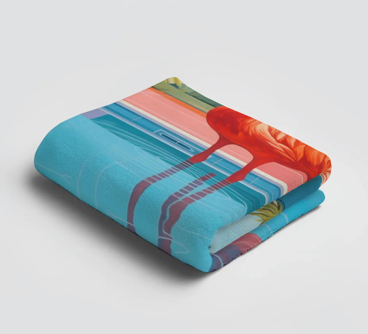 Flamingo by the pool | Shower curtain with matching towels towel by Autofocus