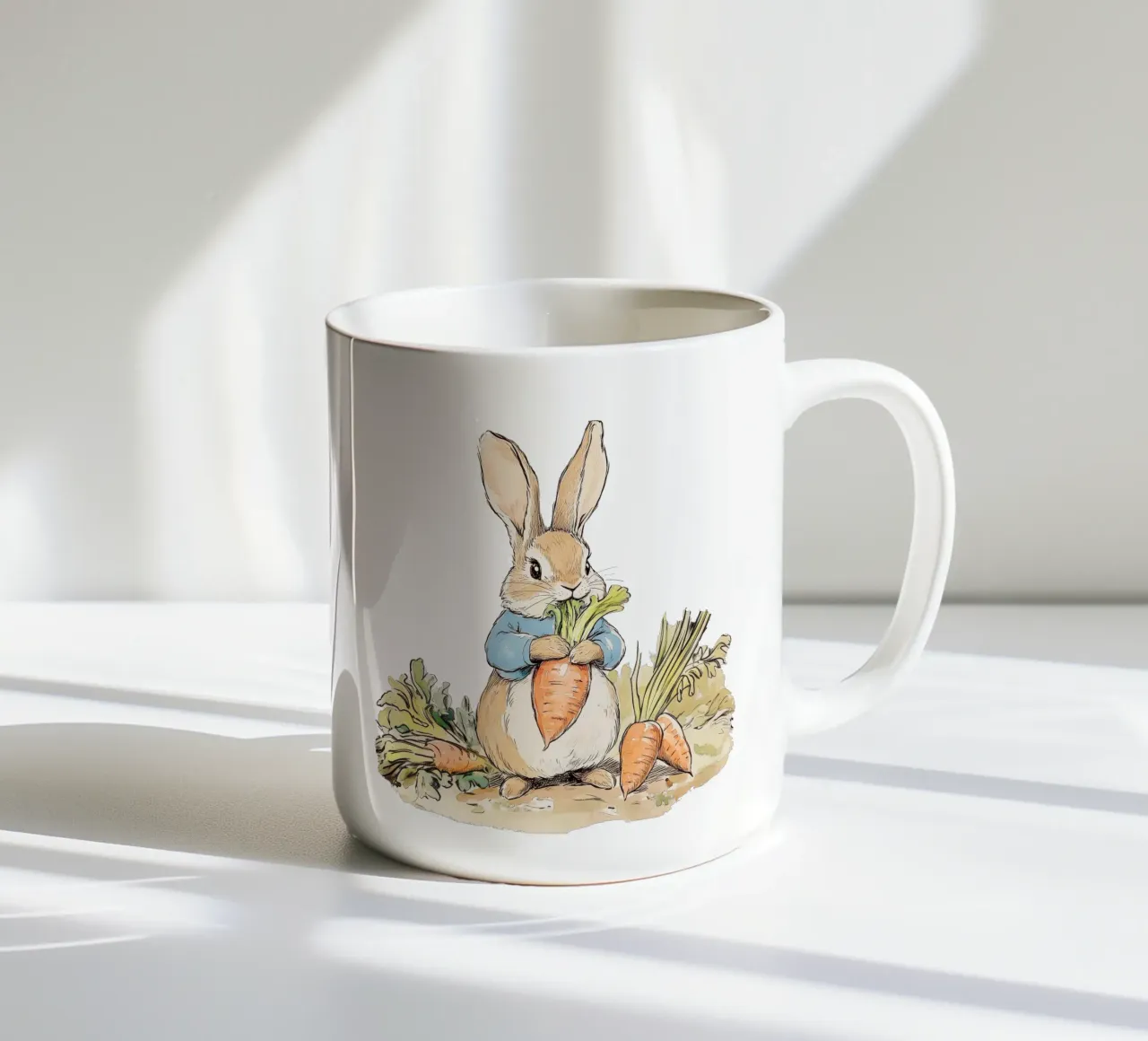 Kaninchen mit Karotten Keramik Tasse von Melloi Art Print
