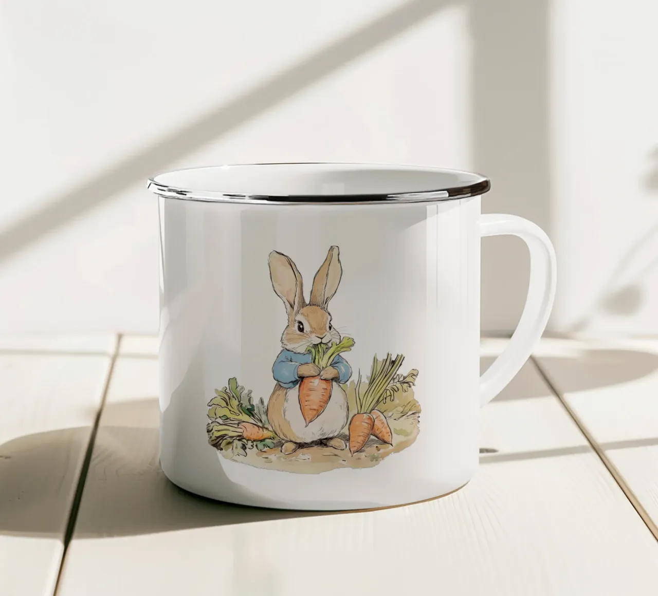 Coniglio con carote tazza in smalto da Melloi Art Print