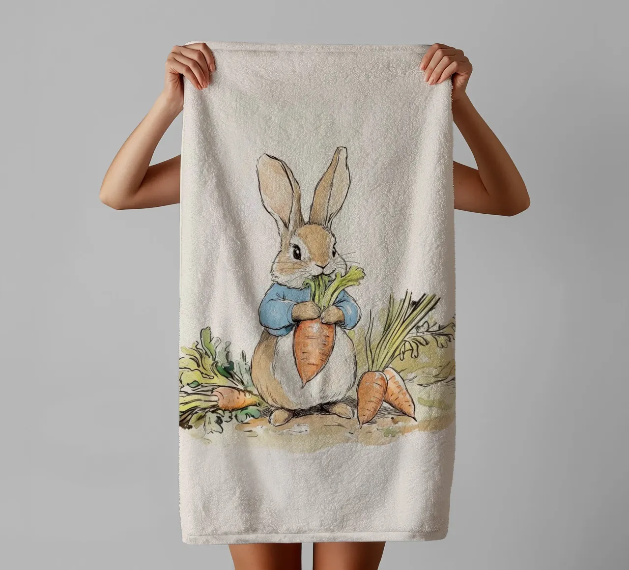Rabbit with Carrots towel by Melloi Art Print