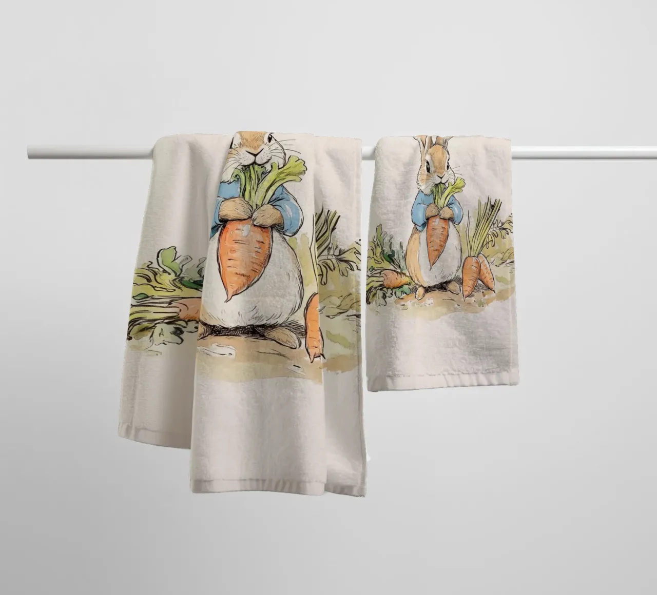 Rabbit with Carrots towel by Melloi Art Print