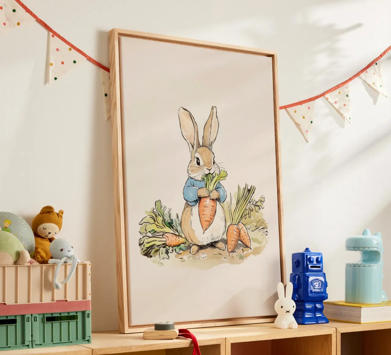 Rabbit with Carrots canvas by Melloi Art Print