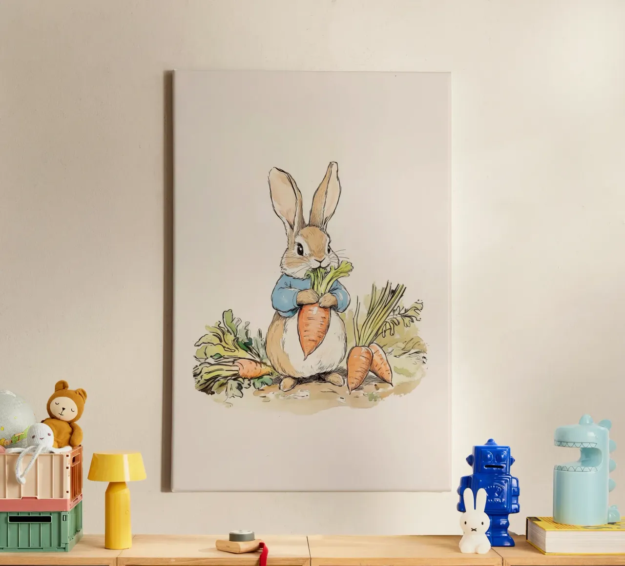 Rabbit with Carrots canvas by Melloi Art Print