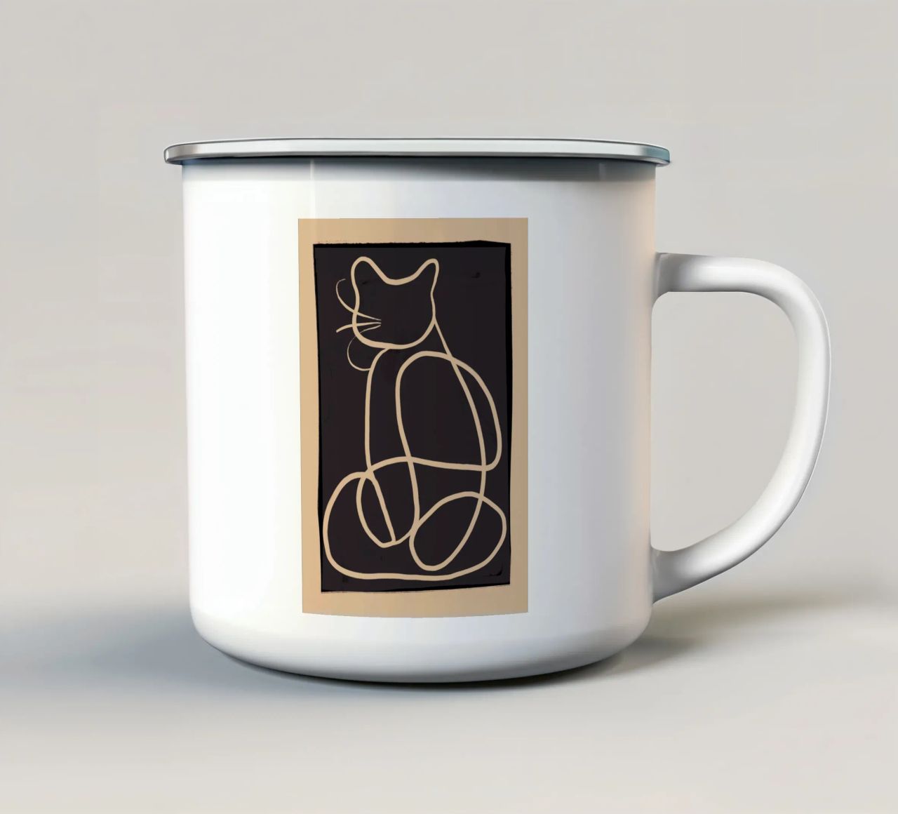 Abstract Line Art Cat enamel mug by ThingDesign