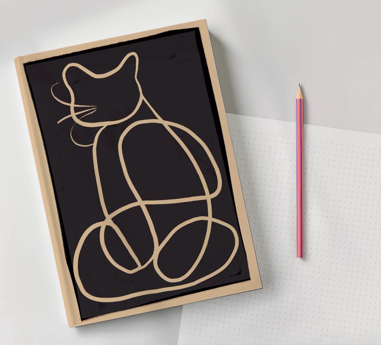 Abstract Line Art Cat notebook by ThingDesign