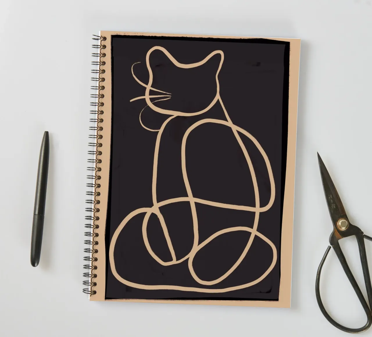 Abstrakte Linienkunst Katze Ringbuch von ThingDesign