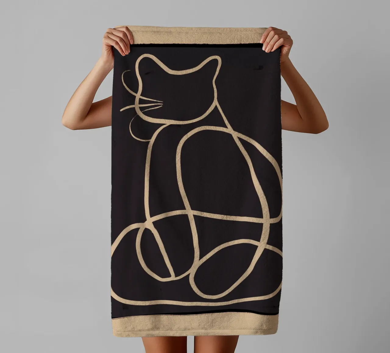 Dessin au trait abstrait Chat serviette de bain de ThingDesign