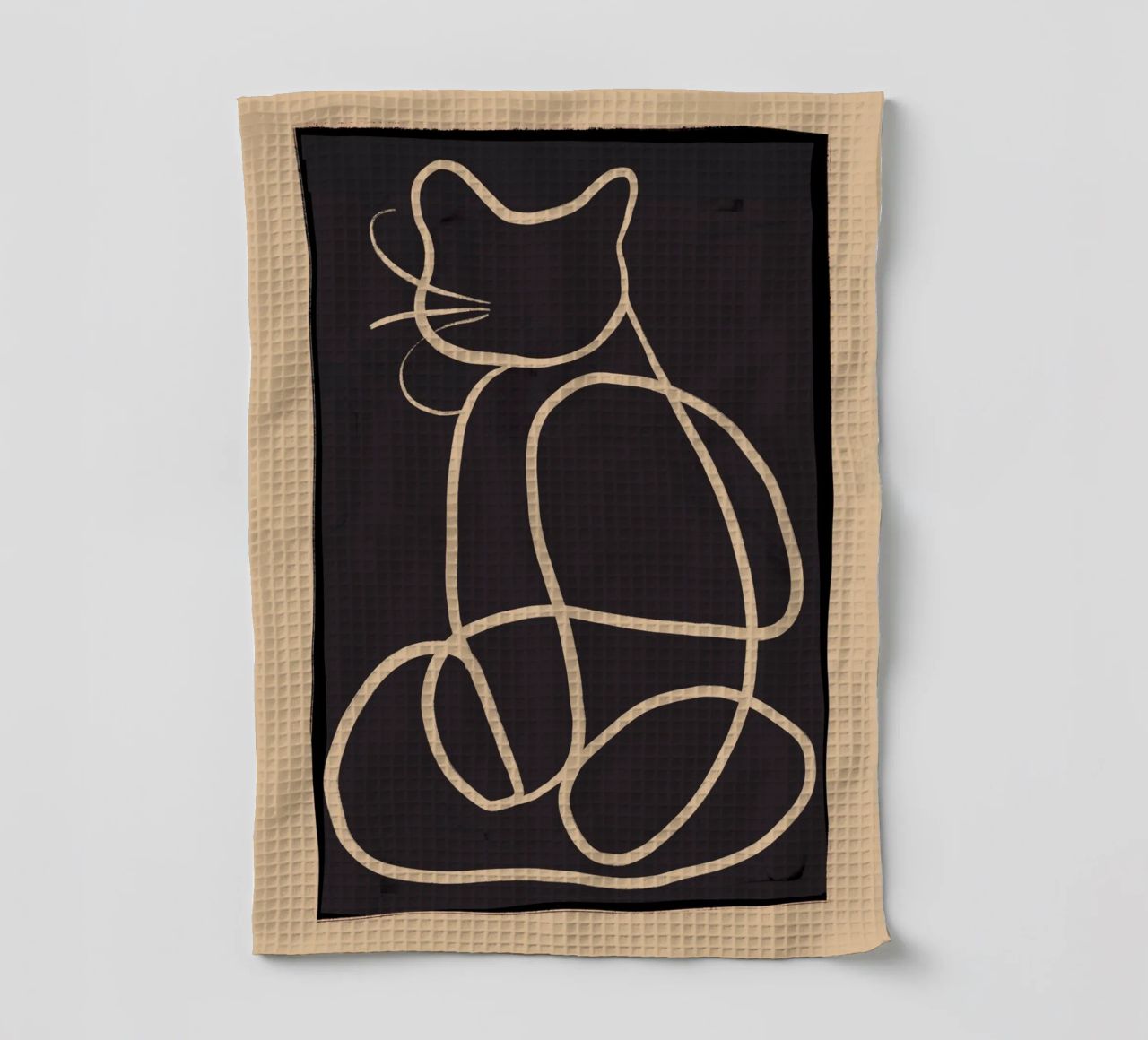 Abstract Line Art Cat tea towel by ThingDesign